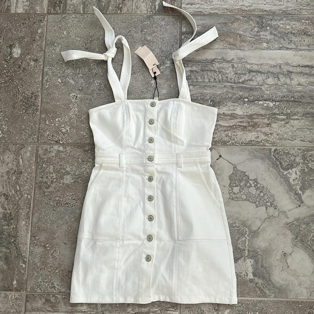 Cinq à Sept Shayla Tie Strap Button Front Dress, White Size 6 New w/Tag $395