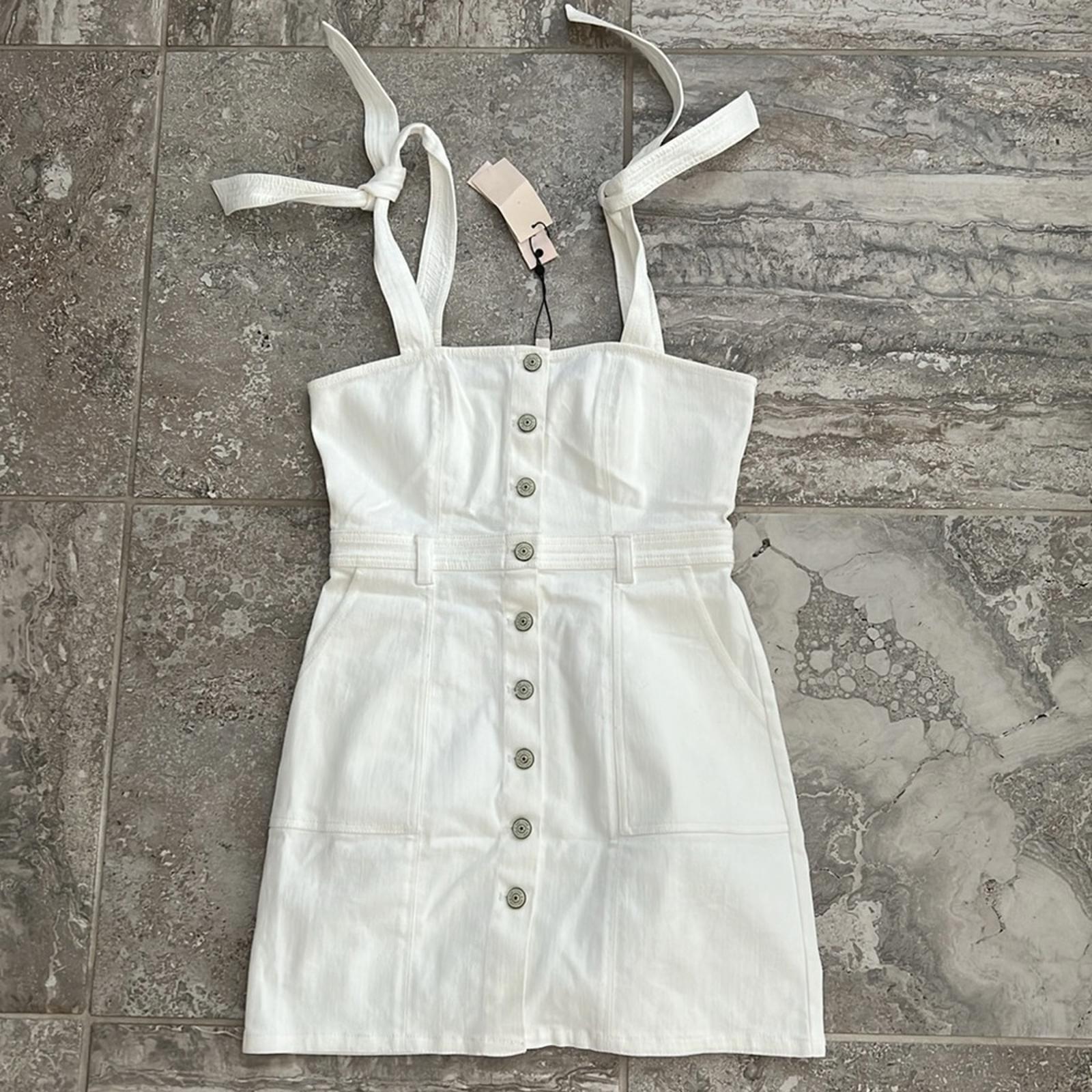 Cinq à Sept Shayla Tie Strap Button Front Dress, White Size 6 New w/Tag $395