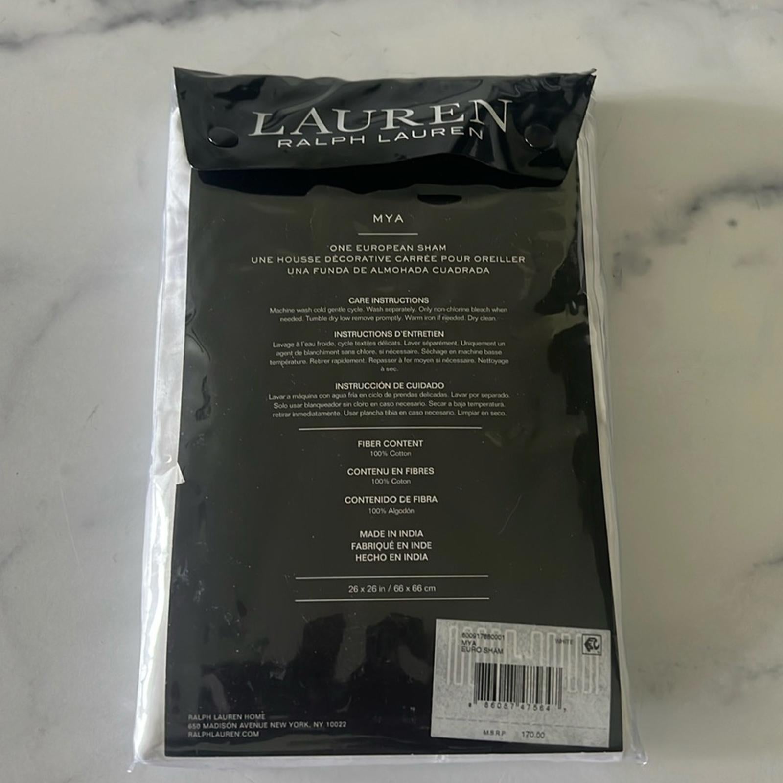Lauren Ralph Lauren Mya Jacquard Weave Cotton Euro Sham in White, NWT $170