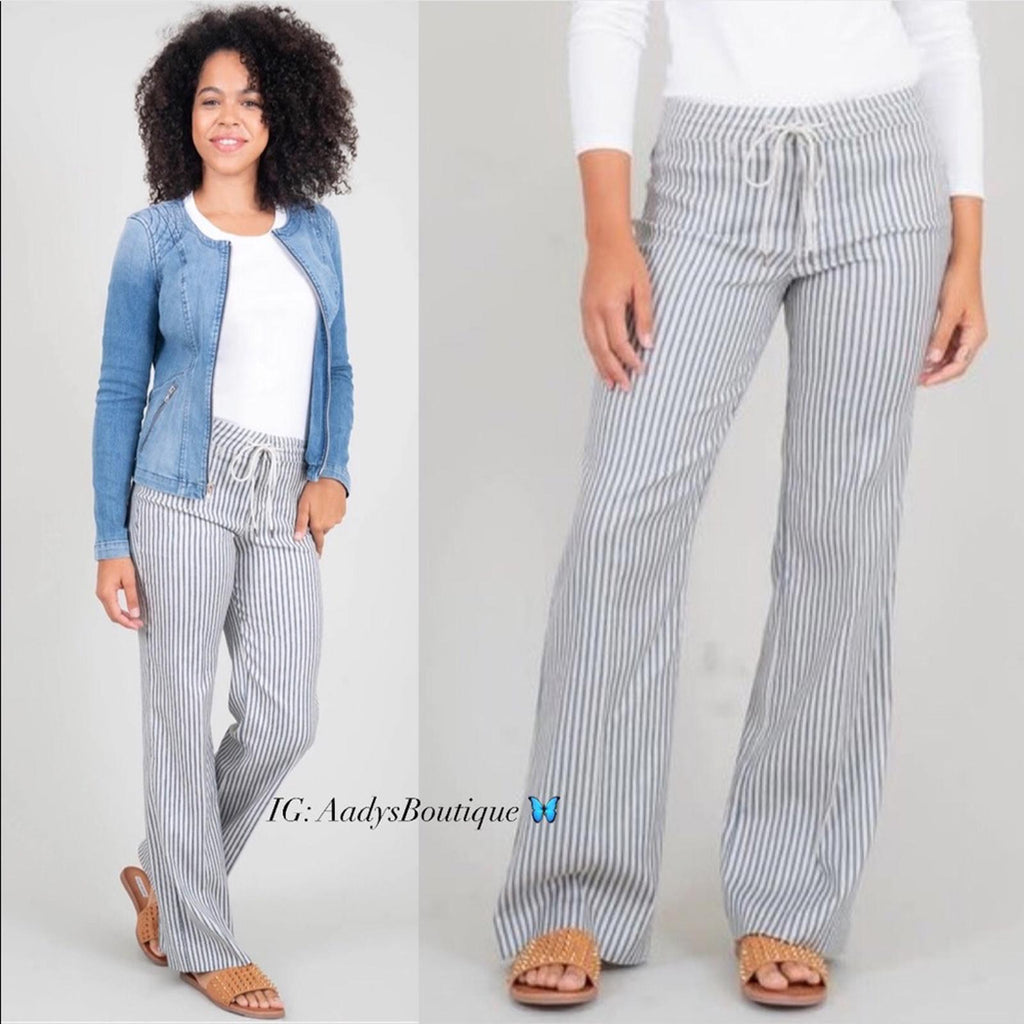 Anthropologie’s Level 99 Elliot Linen-Blend Lounge Pants Nautical Stripe Size 32