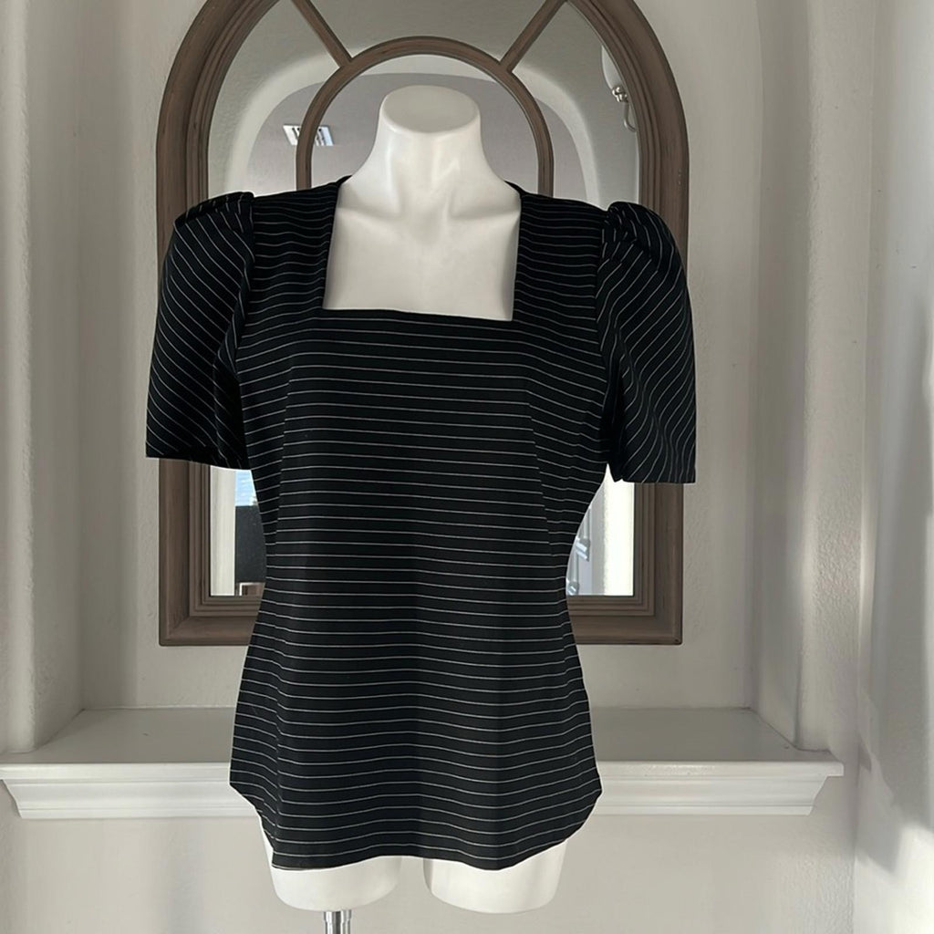 NEW Vince Camuto Square Neck Puffed Sleeve Top in Rich Black Size XL New w/o Tag