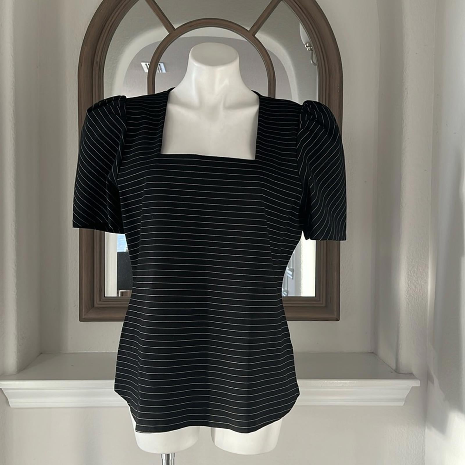 NEW Vince Camuto Square Neck Puffed Sleeve Top in Rich Black Size XL New w/o Tag