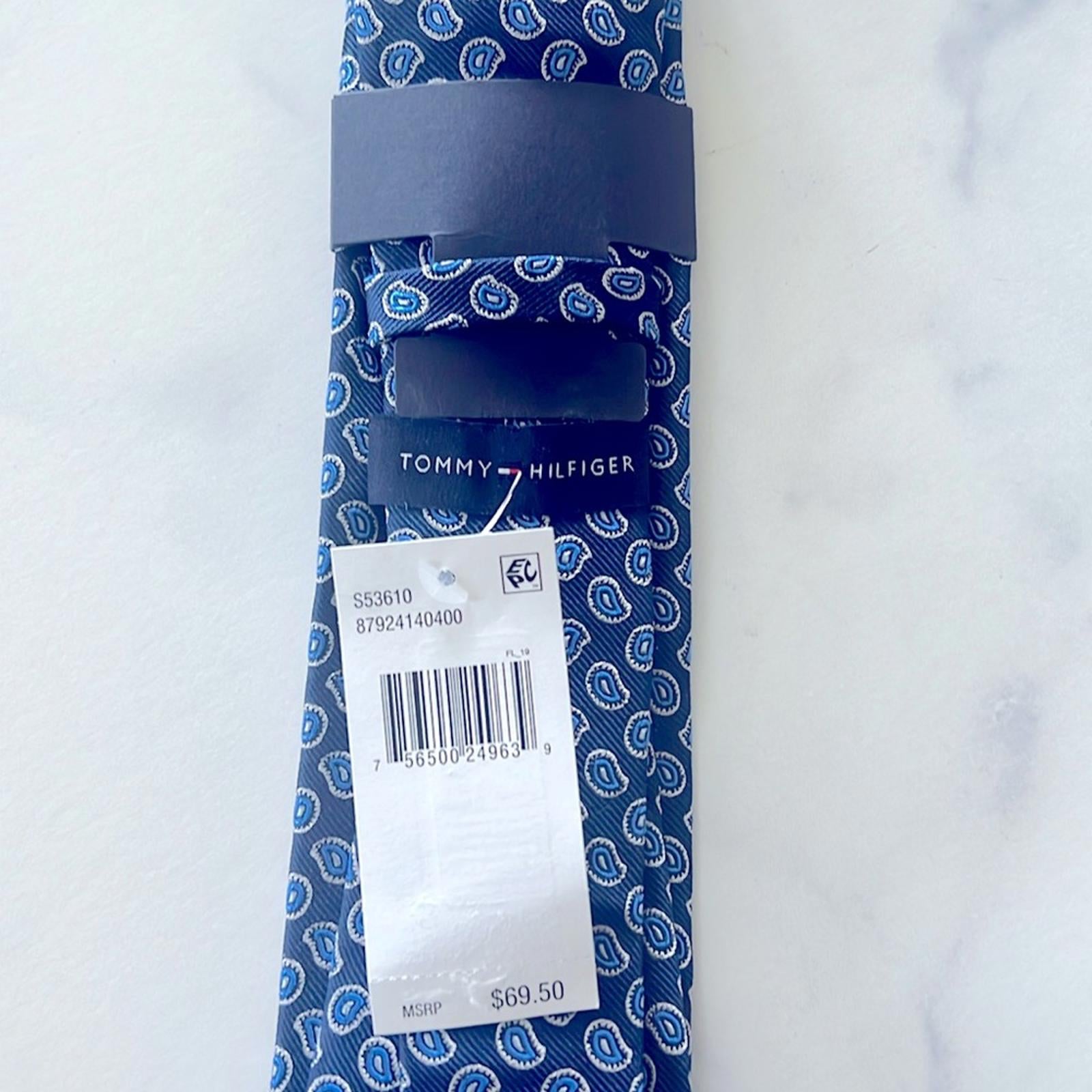 Tommy Hilfiger Men's Small Bold Paisley Tie in Blue/Navy, One Size, NWT