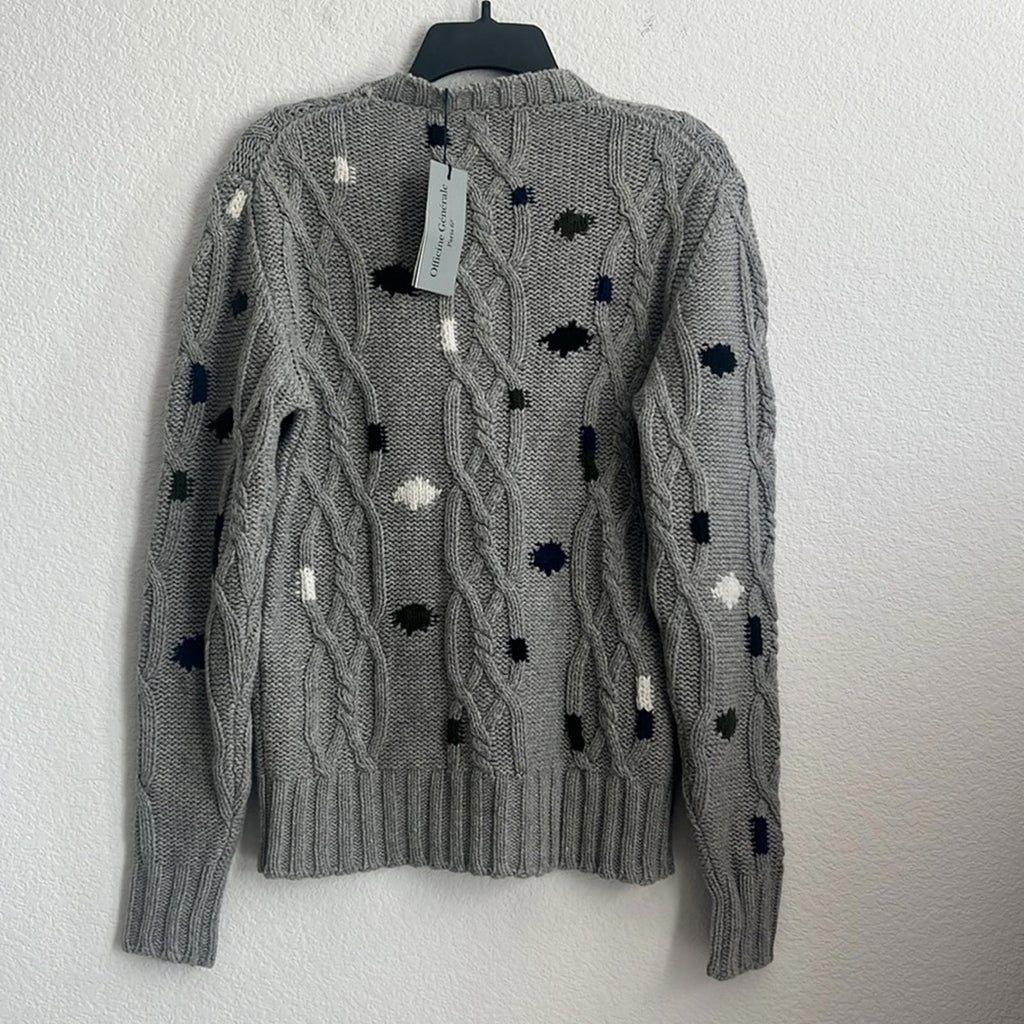 Officine Générale Marco Cable Knit Intarsia Sweater, Size S, NEW (Made in Italy)