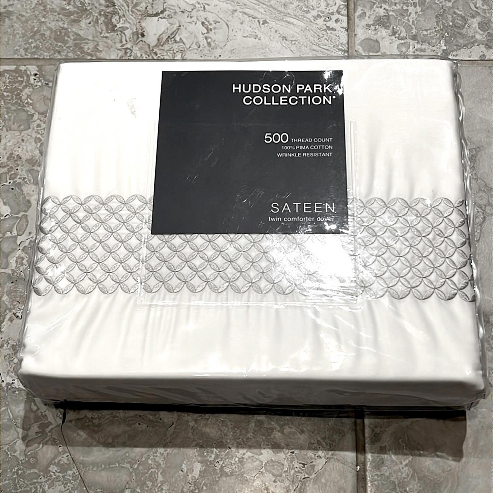 Hudson Park Collection 500TC Embroidered Geo Duvet Cover Twin Pima Cotton $340