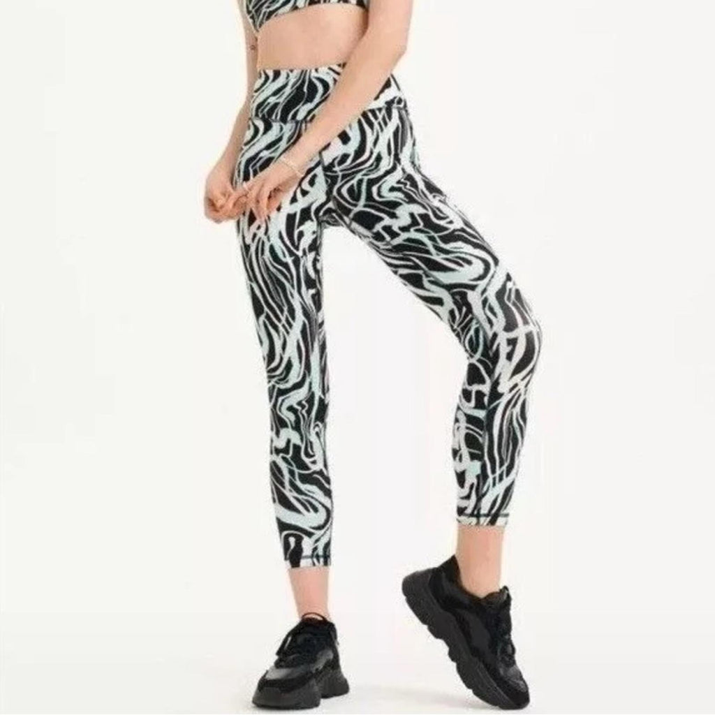 DKNY Marble Print 7/8 Leggings in Black/Green Size XS NEW w/Tag