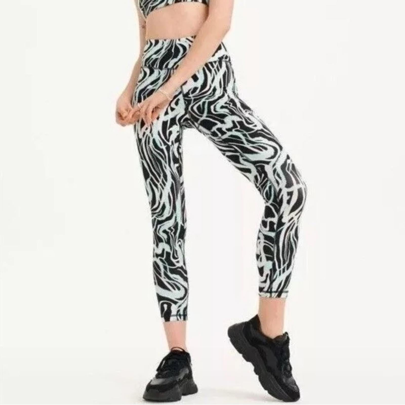 DKNY Marble Print 7/8 Leggings in Black/Green Size XS NEW w/Tag