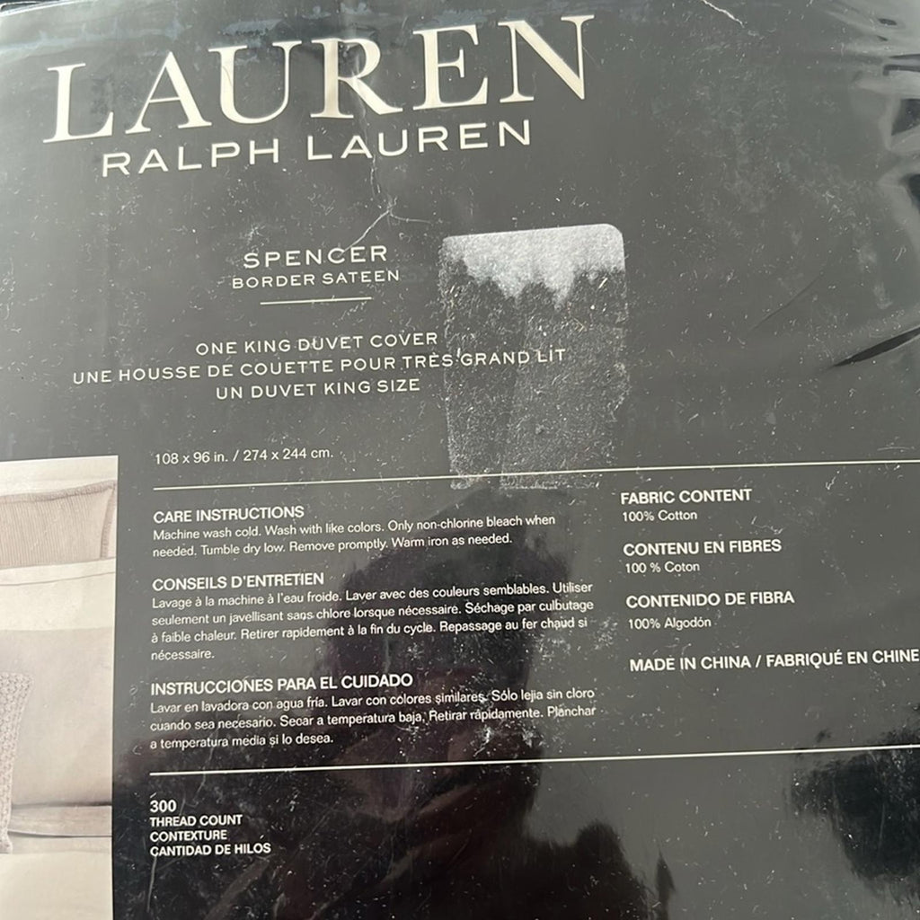 Lauren Ralph Lauren Spencer Sateen Border White Sage King Duvet Cover, NWT $420