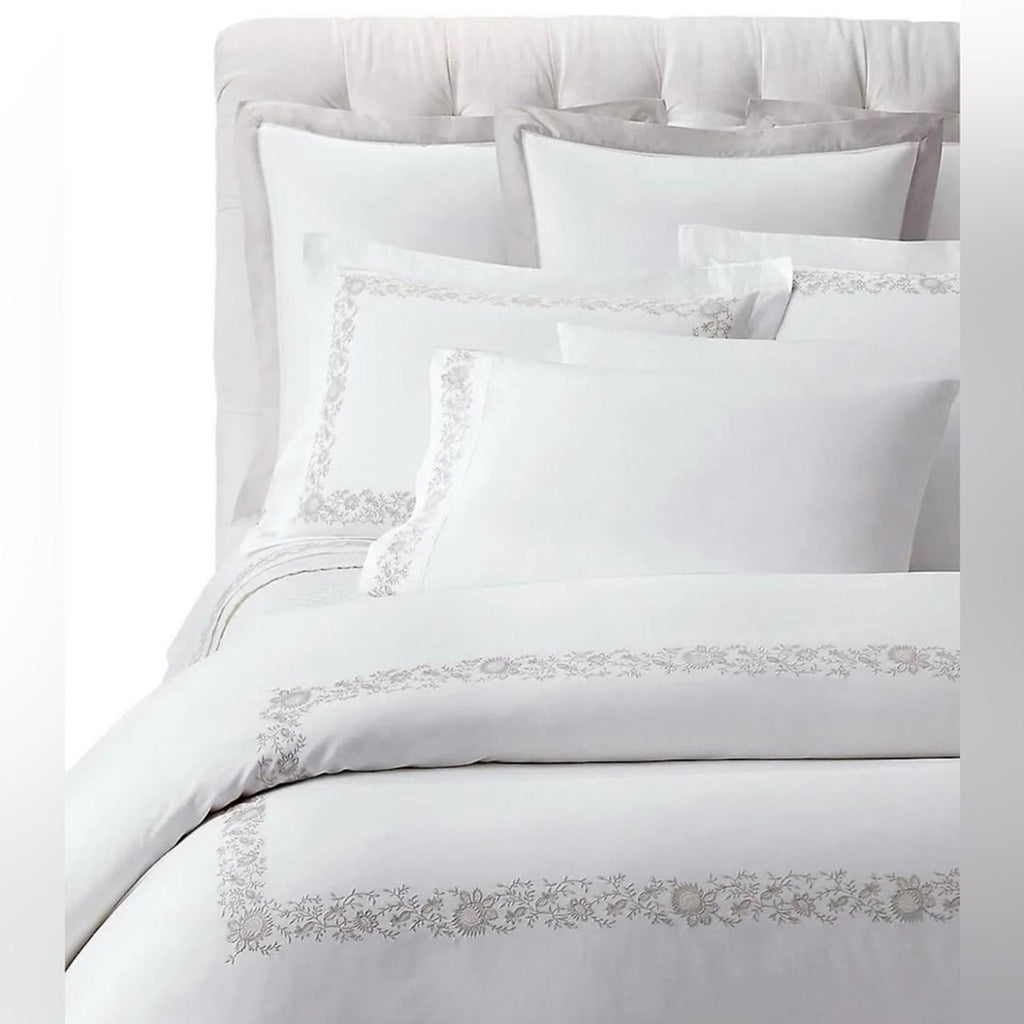 Ralph Lauren Eloise Embroidery Organic Cotton Duvet in Platinum Full/Queen NWT