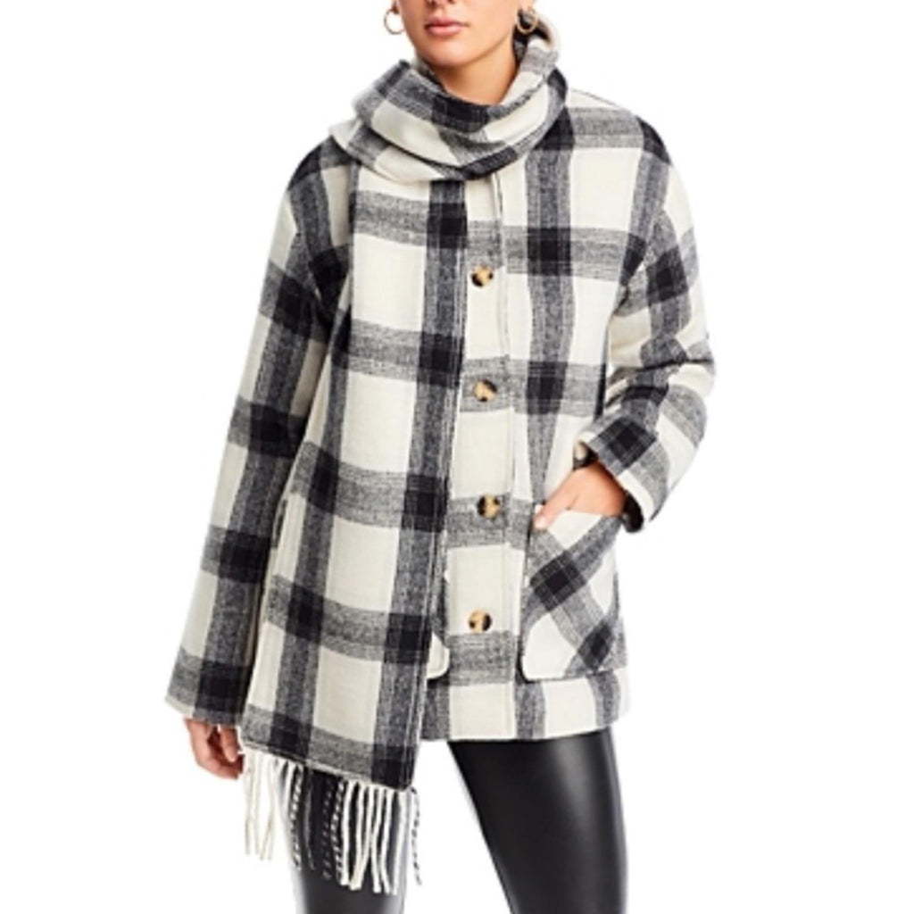 AQUA Scarf Collar Coat in Black/White, Size XL NEW w/Tag Retail $178