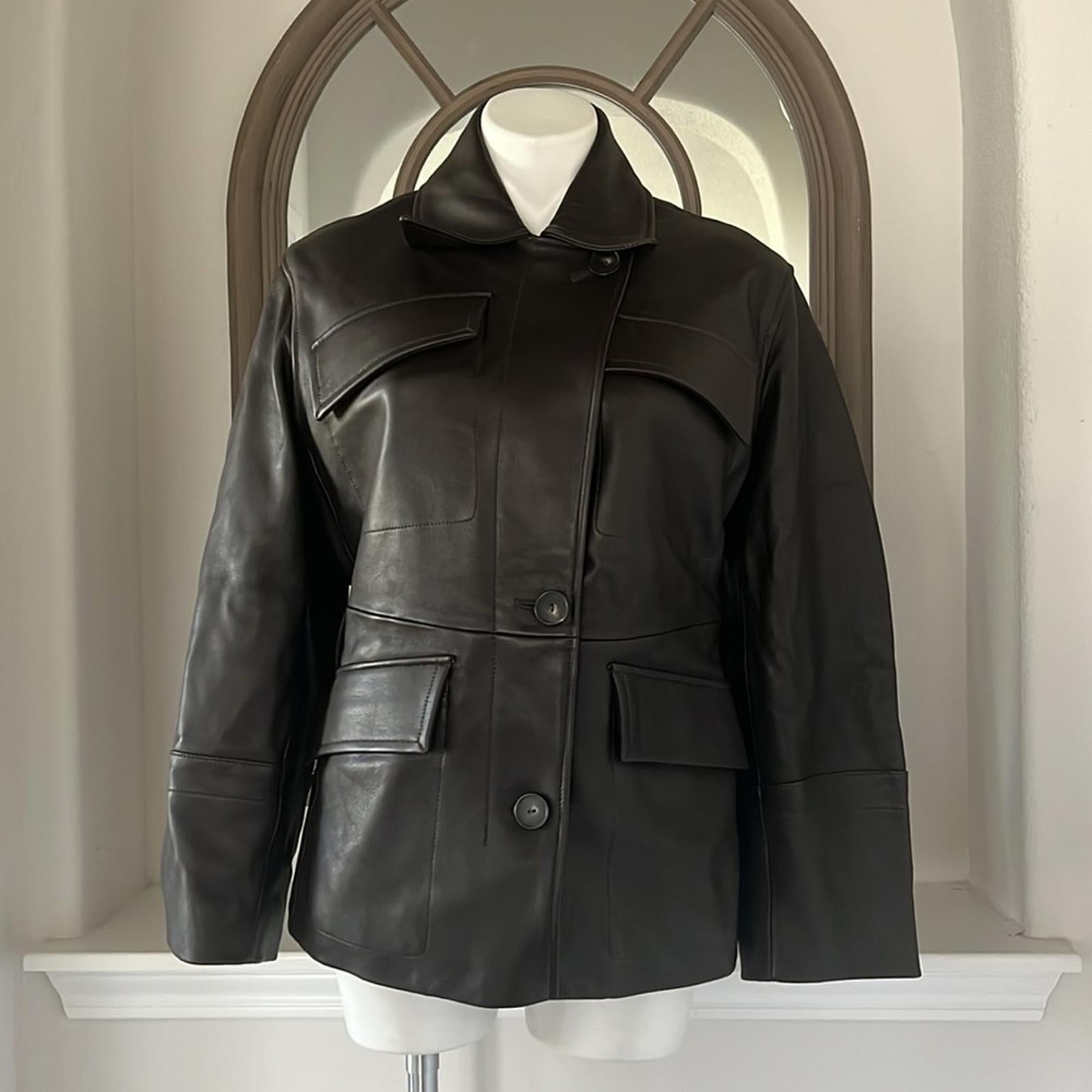 Vince 100% Lamb Leather Safari Jacket in Brown, Size M New w/Tag Retail $1495