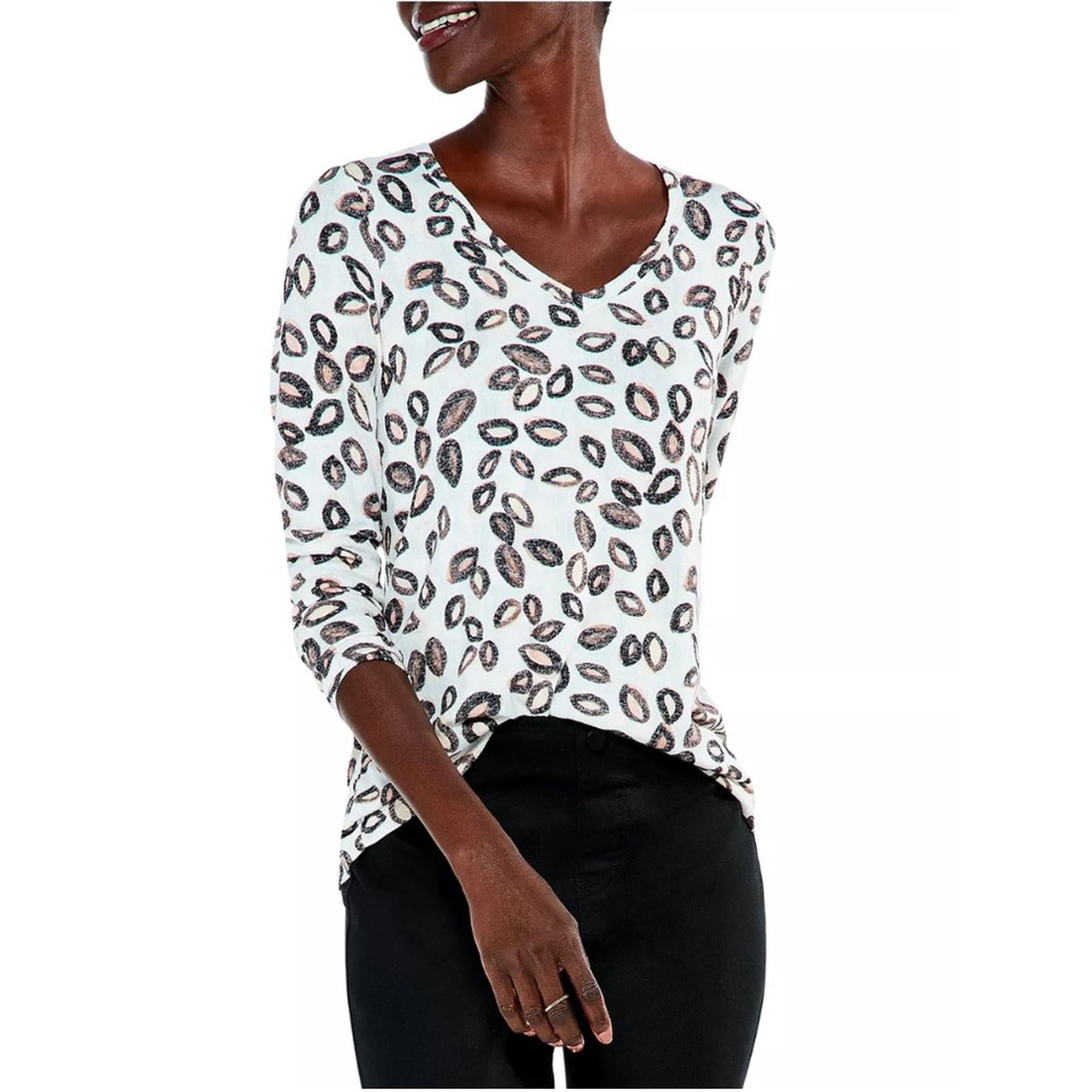 New NIC+ZOE Tossed Neutrals Printed Long Sleeve Tee, Size XL New w/Tag
