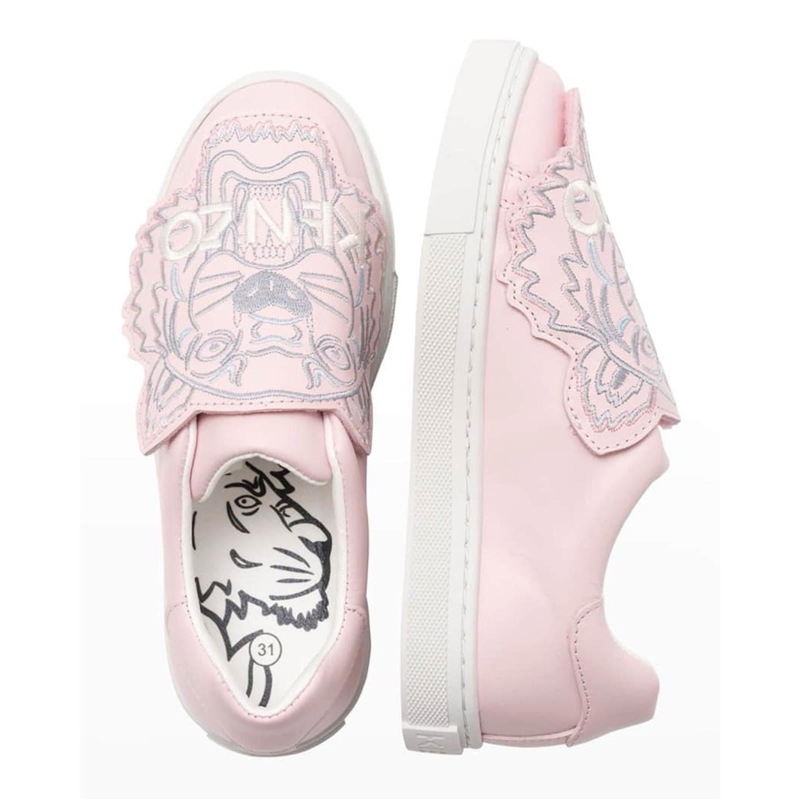 Kenzo Tiger Leather Low-Top Sneakers in Pink, NWT, Size EU 26, US 9.5