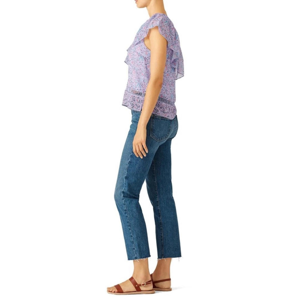 SAYLOR Janice One-Shoulder Ruffle Floral Top, Purple Size XS EXCELLENT! $219