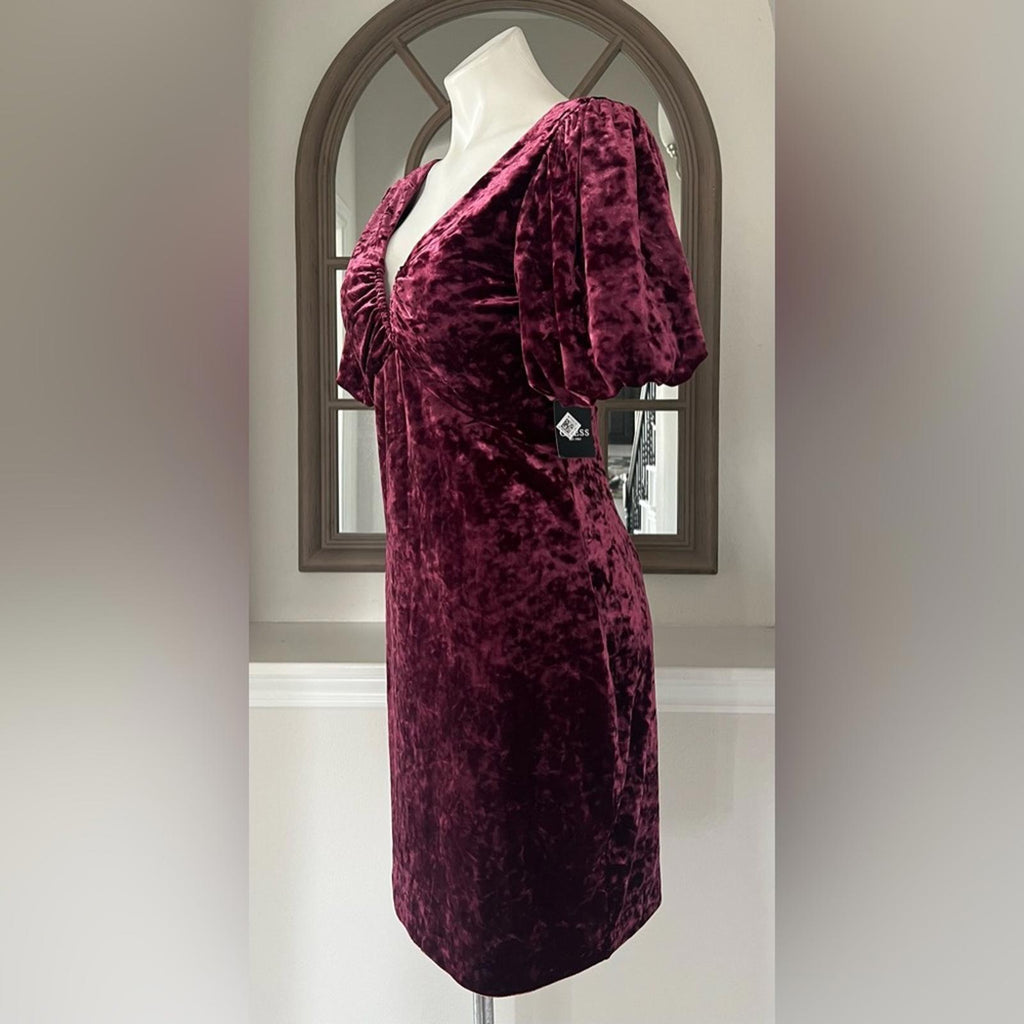 NWT Guess Textured Bodycon Crushed Velvet Mini Dress in Wine Size 12 New w/Tag