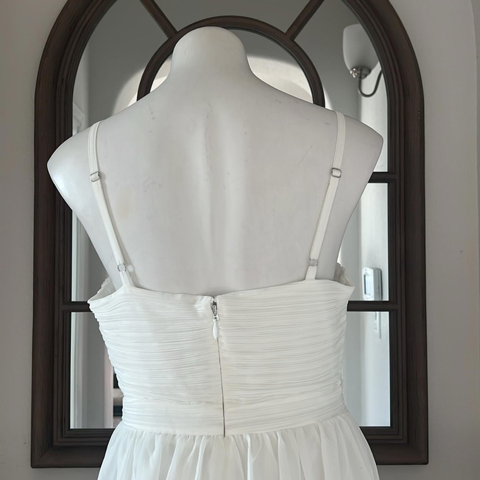 Aqua Bloomingdale’s Cutout Tiered Gown in Off White, Size S New 10 NWT $298