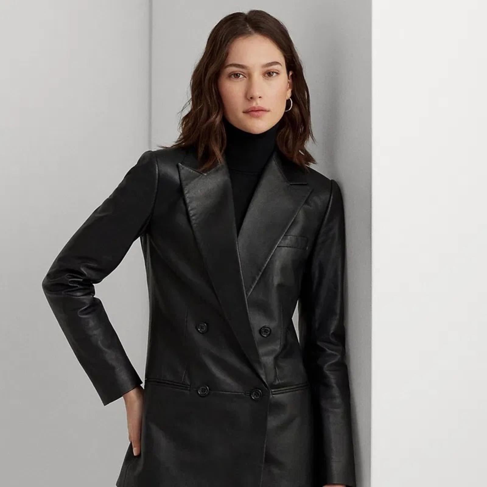 Ralph Lauren Double-Breasted Lambskin Blazer in Black, Size 14 New w/Tag $795