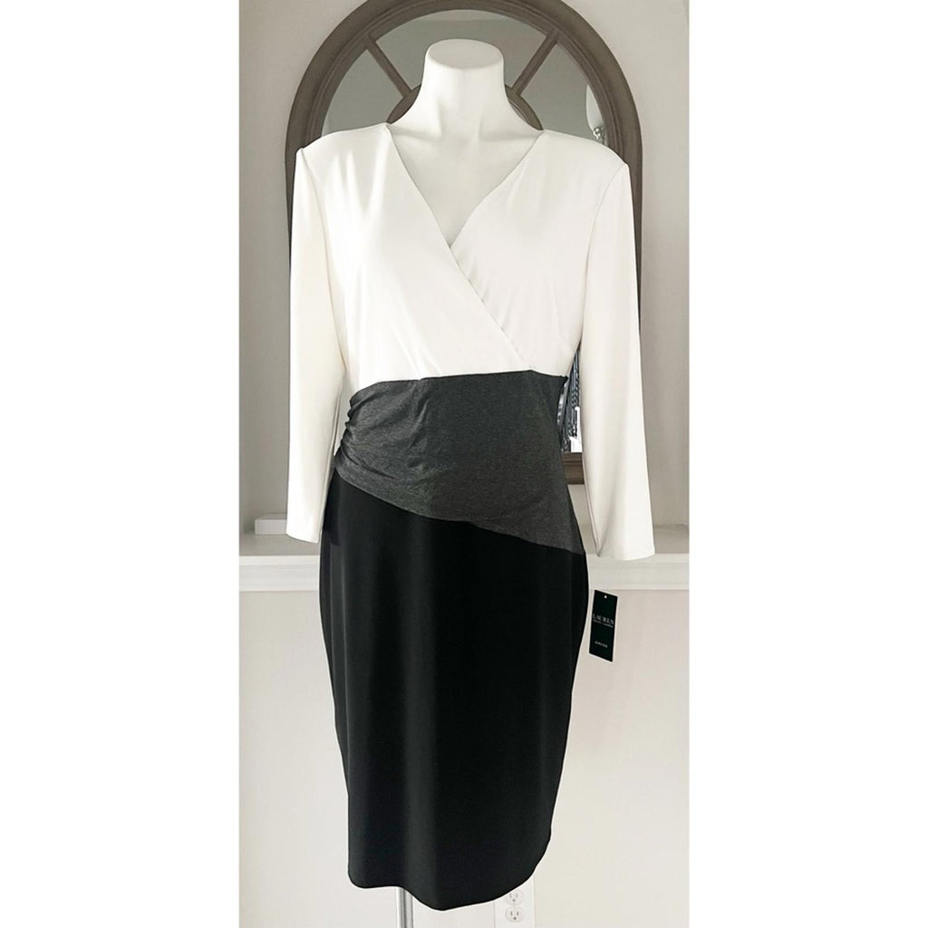 NEW Ralph Lauren Knee-Length Sheath Dress, Black/White/Grey Size 14 New w/Tag