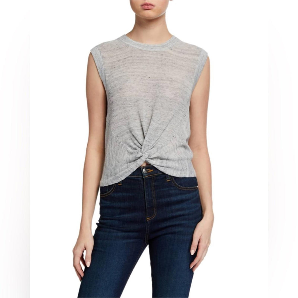 Veronica Beard Kellen Crewneck Cap-Sleeve Knit Twist Front Sweater, Size L $250