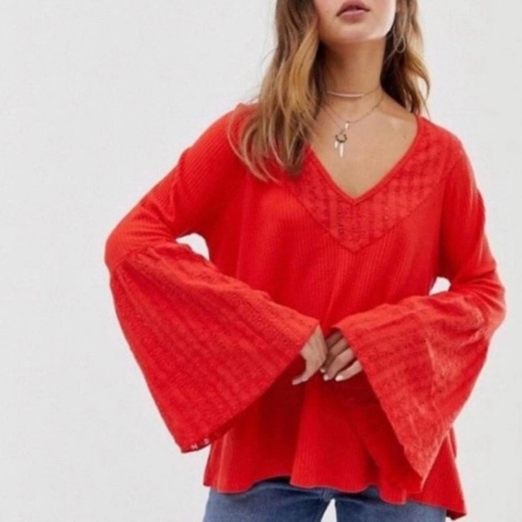 Free People Parisian Nights Top in Vermillion, Size S New w/Tag