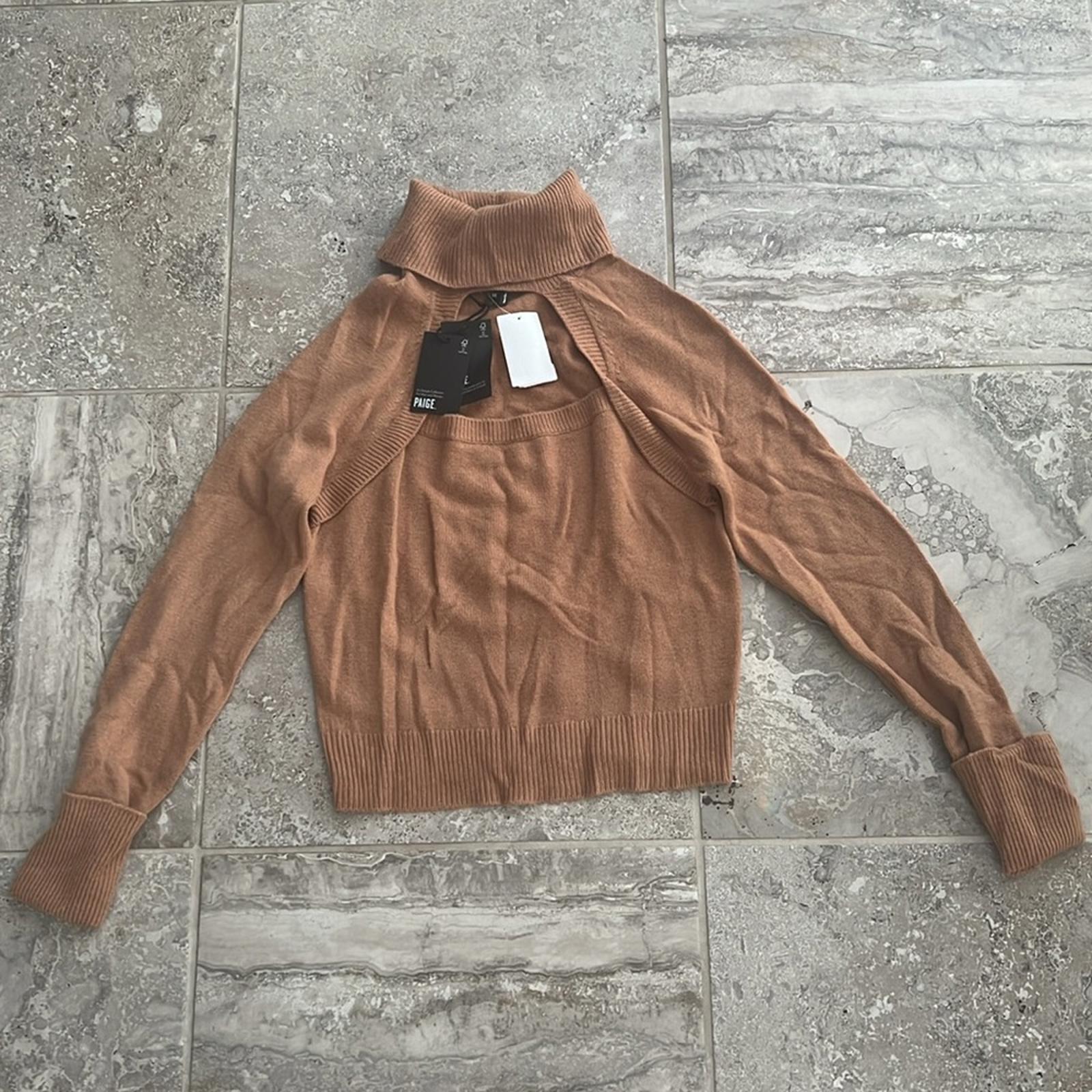 Paige x Revolve Cherise Cut-Out RollNeck Sweater Toffee Bronze Size M NEW w/Tag