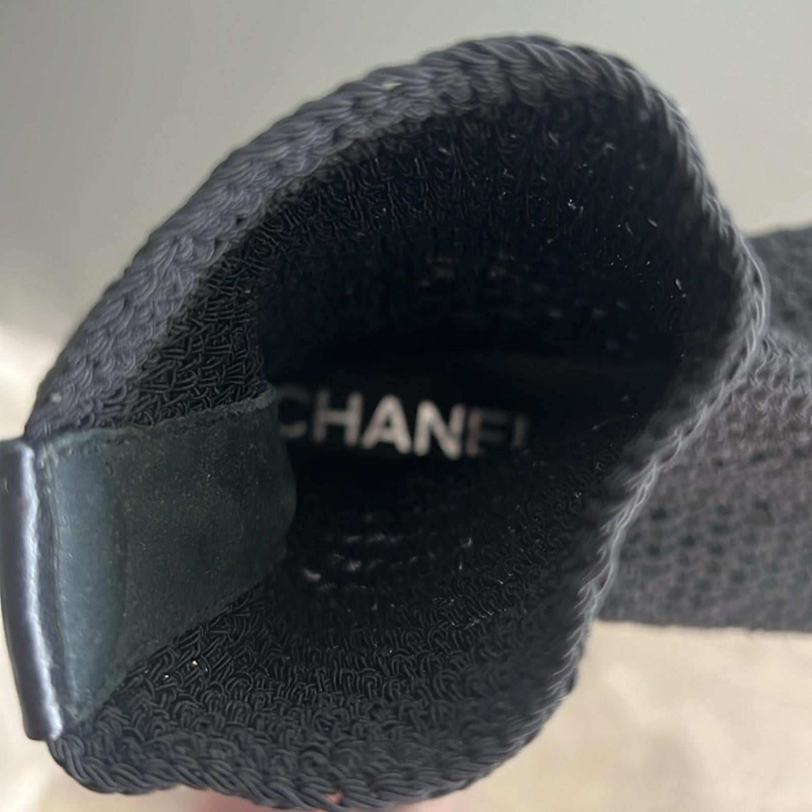 Rare CHANEL Crochet Patent Leather Cap Toe Sock Booties in Black, Size 35