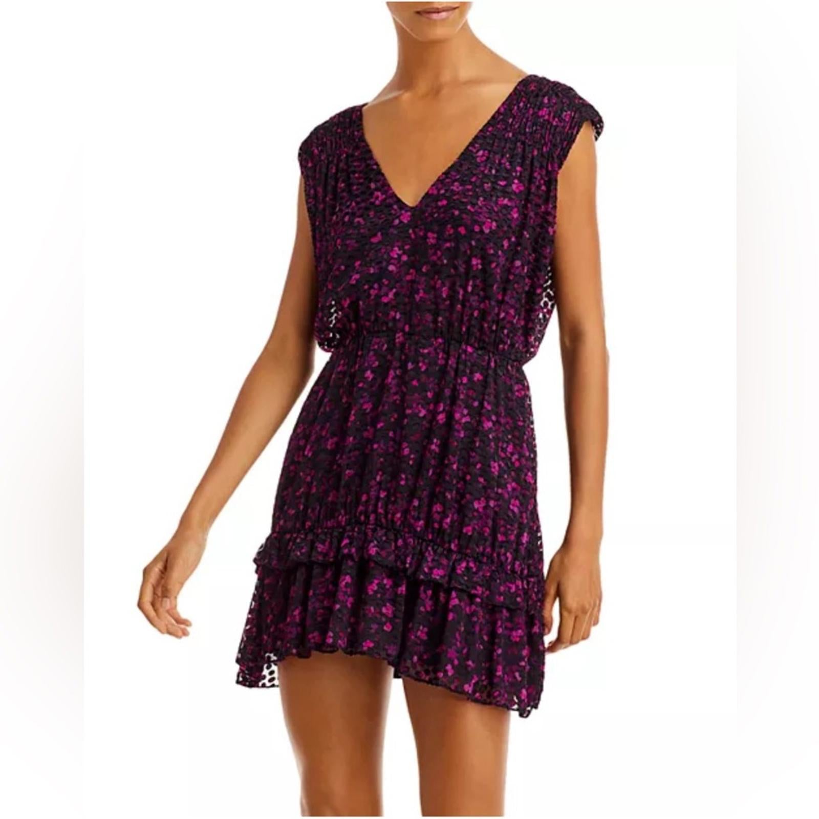 Ramy Brook Romina Printed Mini Cocktail Dress in Plum/Black, Size 6 NWT $495