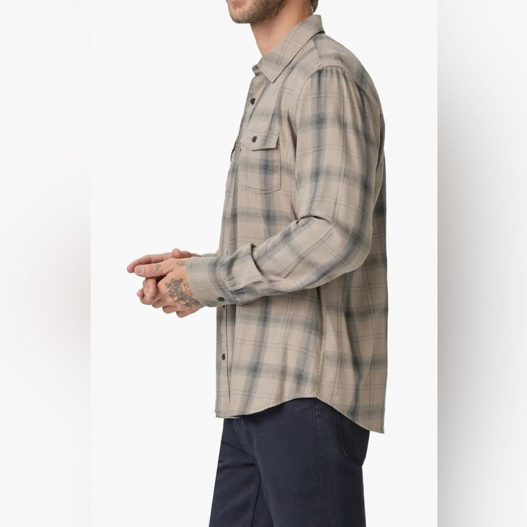 PAIGE Everett Long Sleeve Plaid Shirt in Oak Sky, NWT, Size L $169