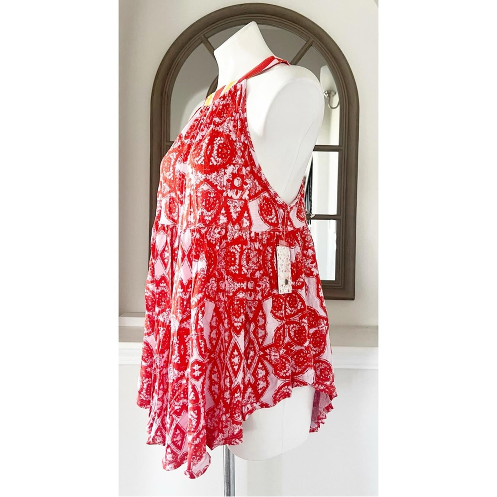 NEW Free People Halter Tunic, Linen Blend Top in Red Lavender Size S New w/Tag