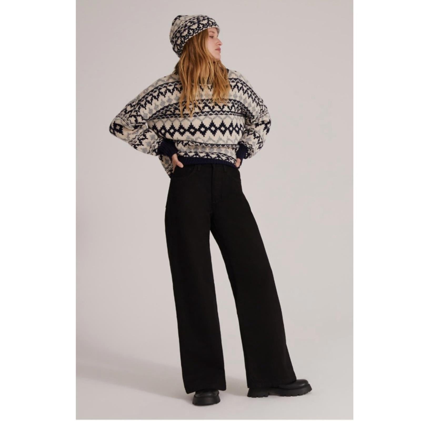 Favorite Daughter ‘Tis The Season Sweater &Hat Set, Blue/Grey Fair Isle Sz M NWT