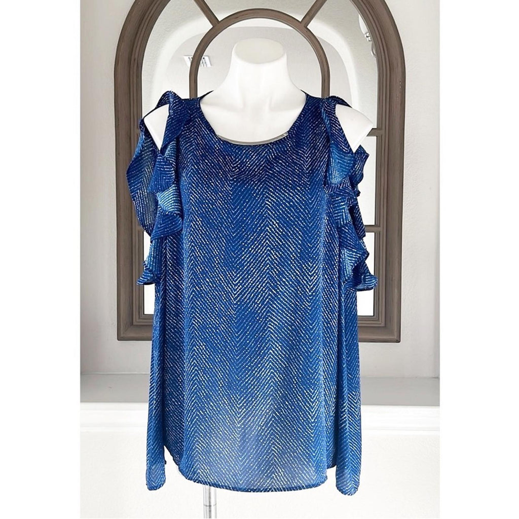 Michael Kors Cold Shoulder Ruffle Long Sleeve Blouse, Size XL $110 EXCELLENT