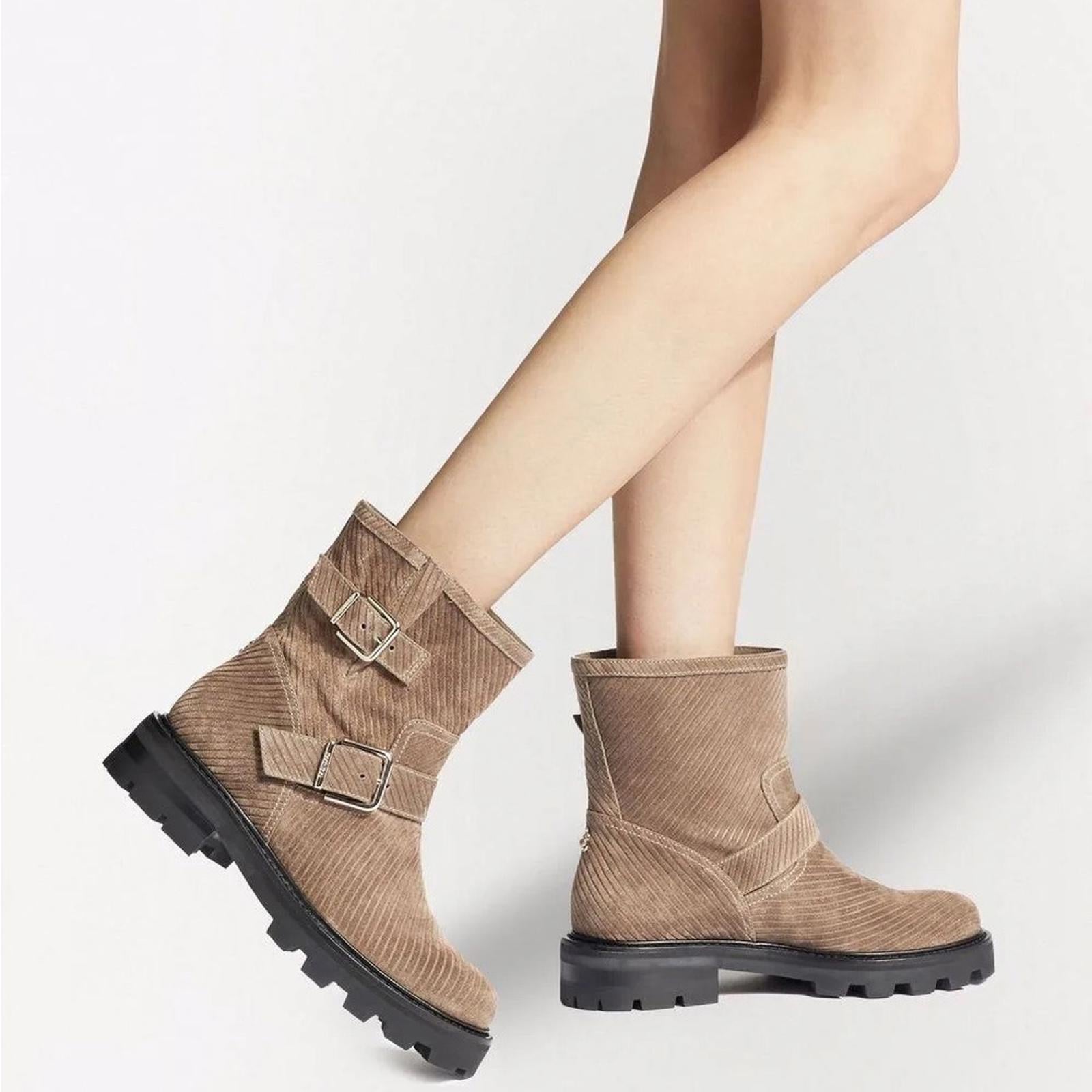NEW Jimmy Choo Youth II Corduroy Suede Boots, Brown/Clay Size 37.5 New in Box