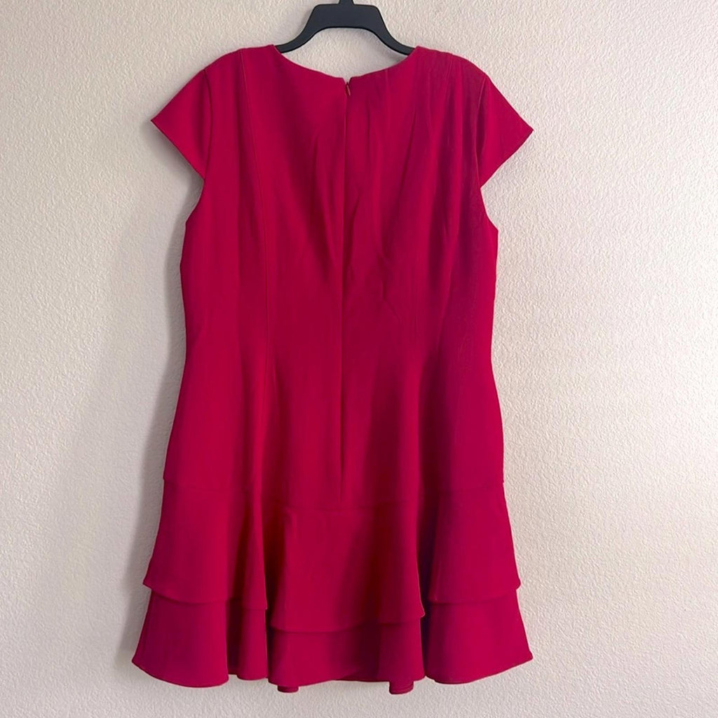 Eliza J. Stretch Layered Tiered Ruffle Crepe Sheath Dress in Berry Pink, Size 18