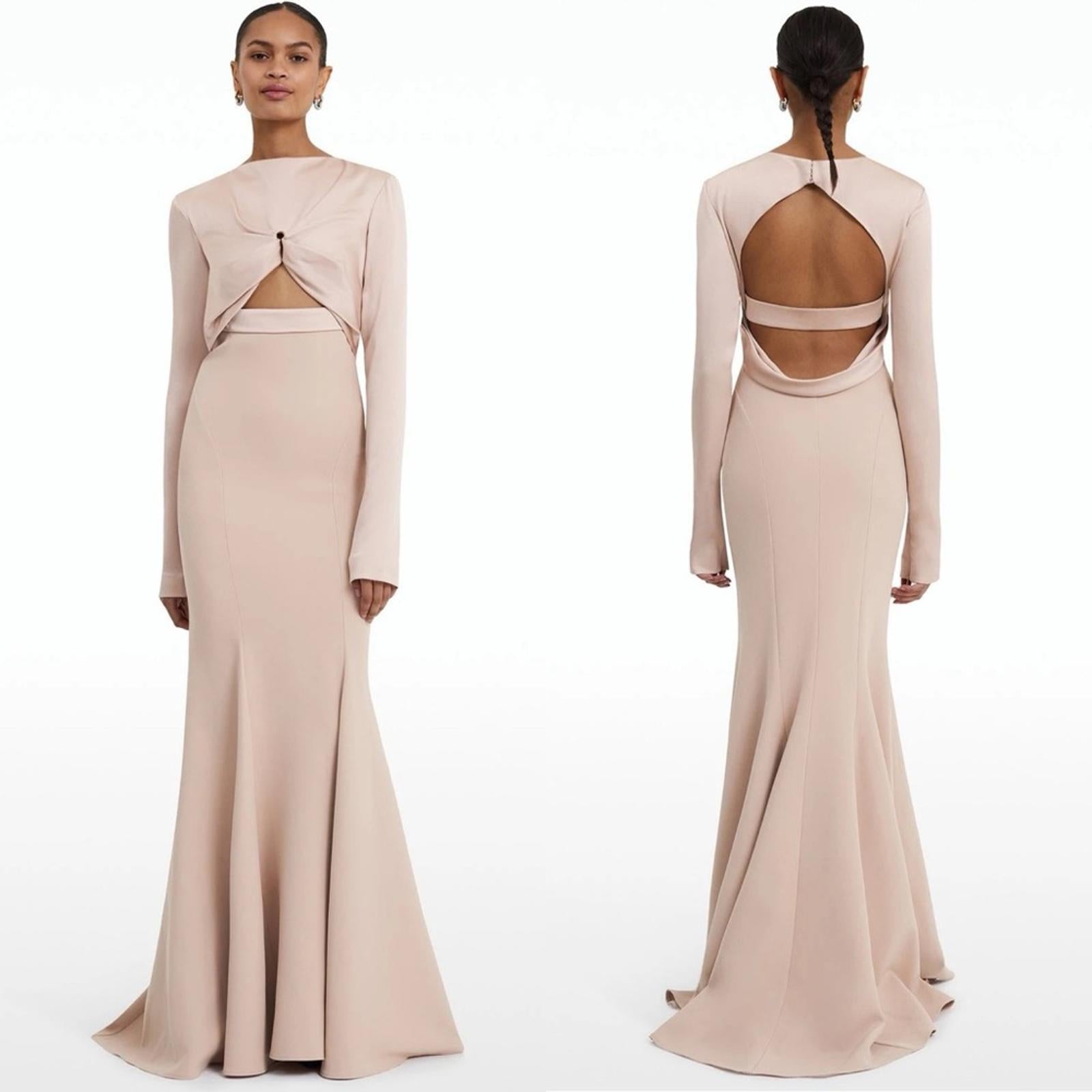 Safiyaa BLACK Cutout Beaded Belt Gown with Gun Metal New