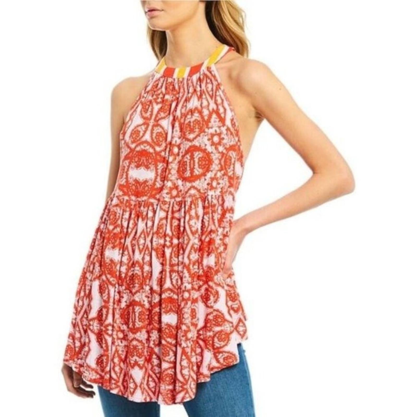 NEW Free People Halter Tunic, Linen Blend Top in Red Lavender Size S New w/Tag