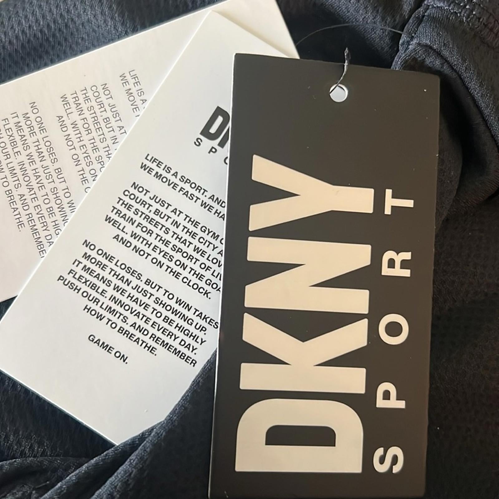 DKNY Tech-Mesh Performance V-Neck Tech Tee w/Ruched Drawcord Side Seams, NWT, M