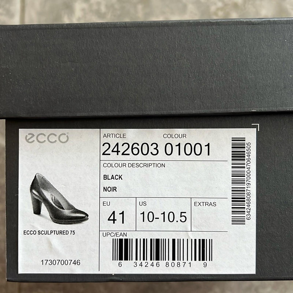 Ecco Sculptured 75 Black Leather Pump Heels, Size EU 41 | US 10-10.5 New in Box