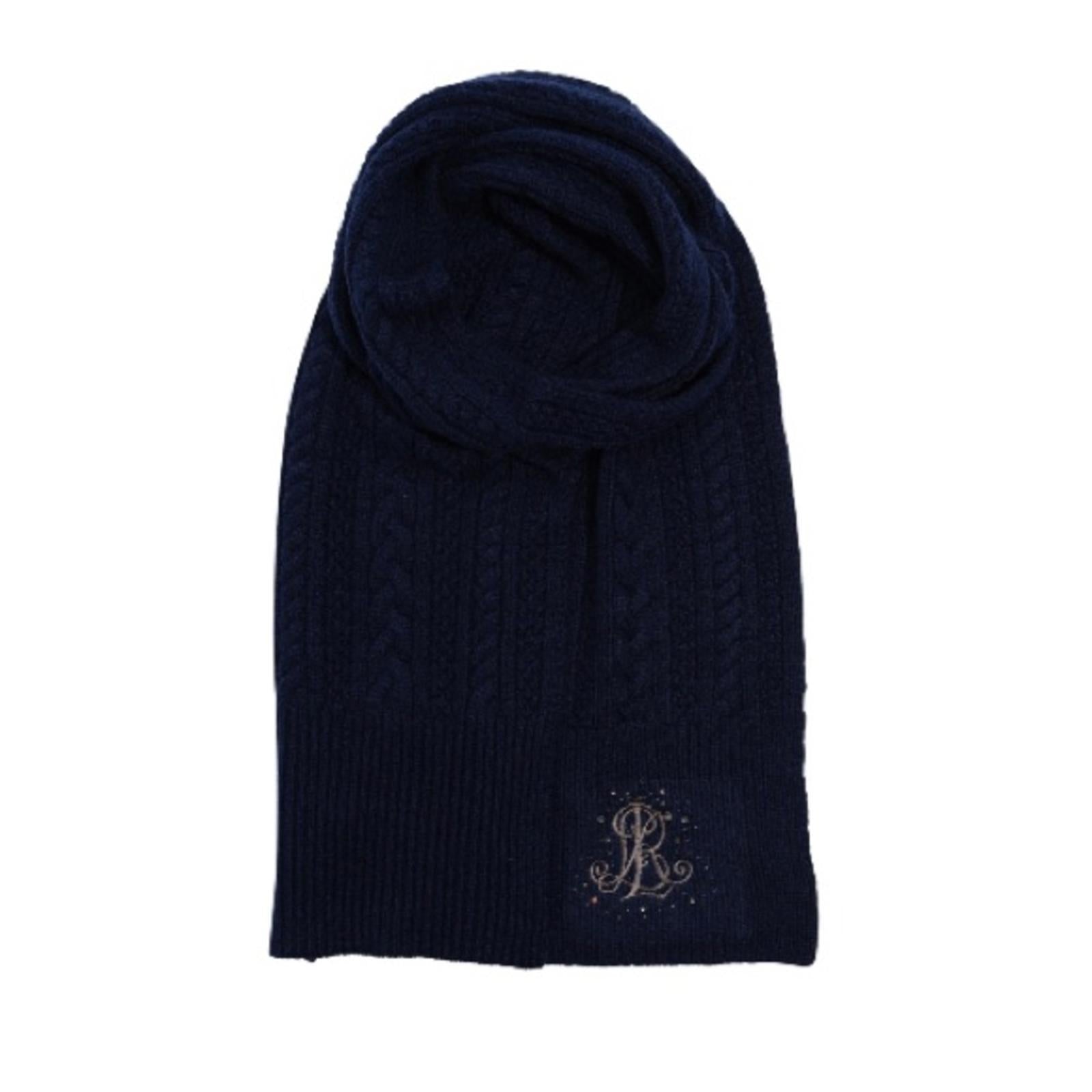 Ralph Lauren Stone Logo Cable Knit Scarf in Navy, New w/Tag