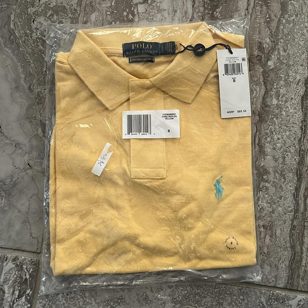 Polo Ralph Lauren Mesh Polo Shirt, Custom Slim Fit in Yellow Size S New w/Tag