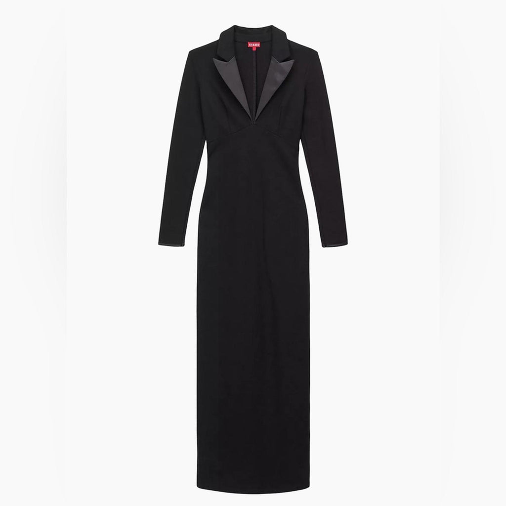 STAUD Humboldt Satin Lapel Gown Maxi Dress in Black, Size M New w/Tag