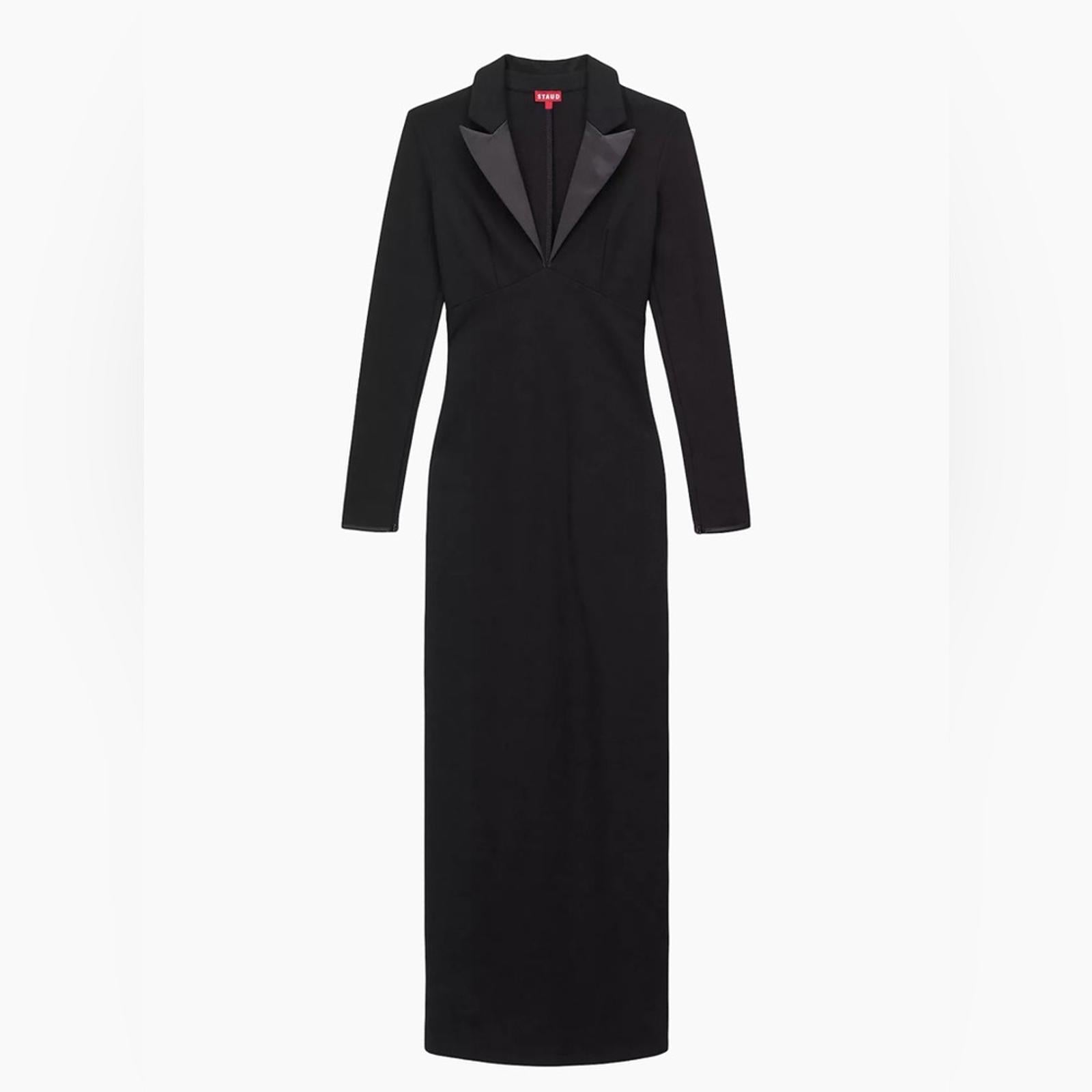 STAUD Humboldt Satin Lapel Gown Maxi Dress in Black, Size M New w/Tag