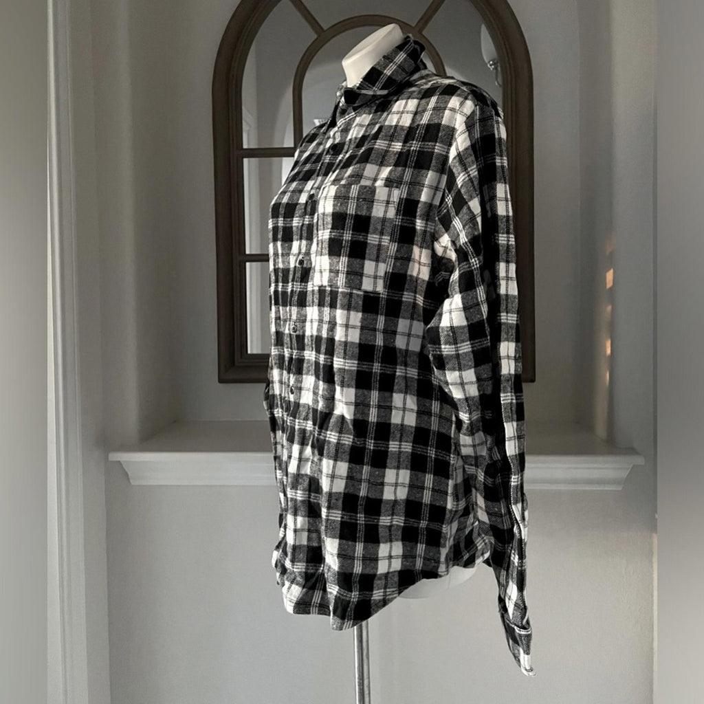 Boohoo Black/White Flannel Oversized Shirt, Size XL New w/Tag