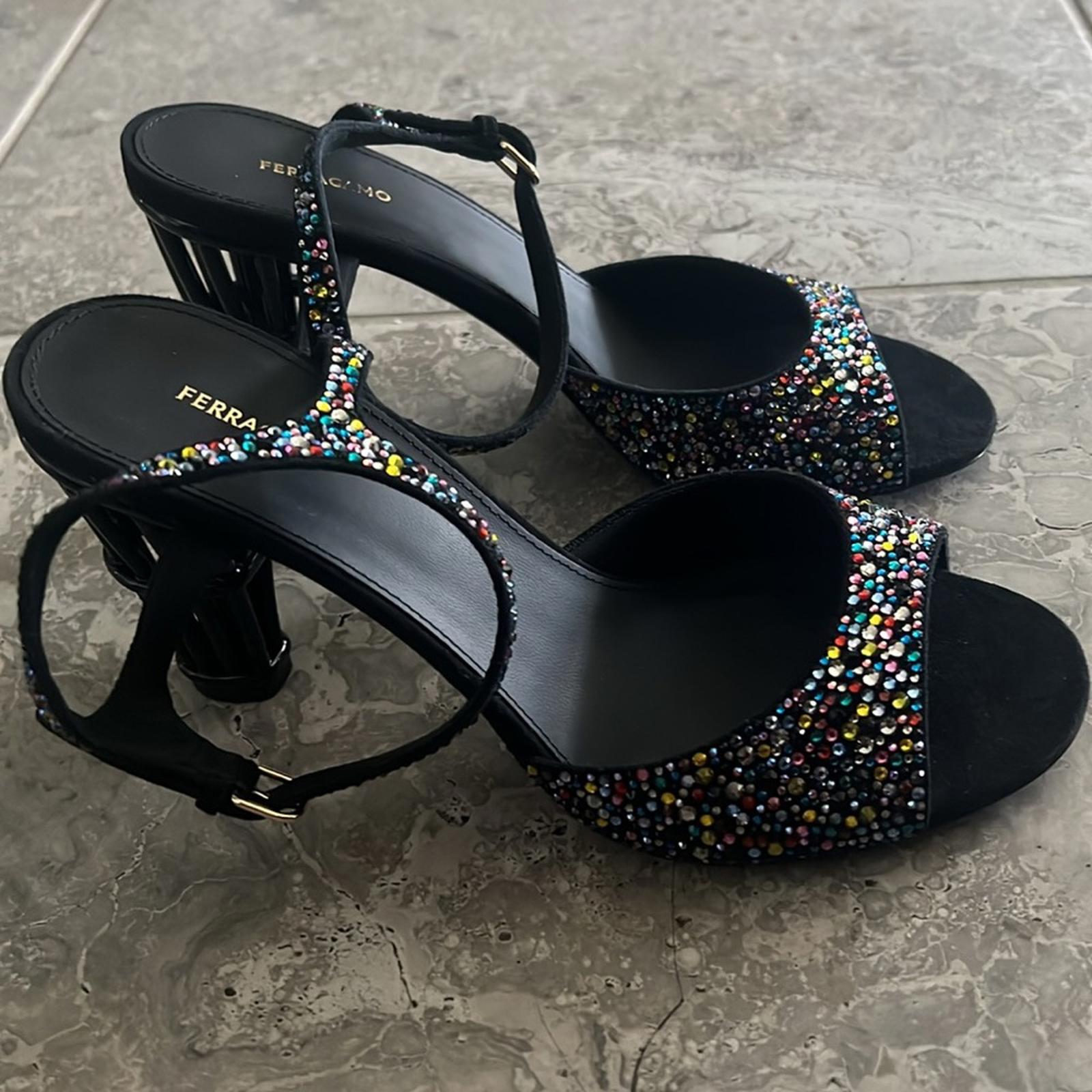 Ferragamo Nikla 85 Embellished High Heel Sandals in Black, NEW, Size 6 $1,350