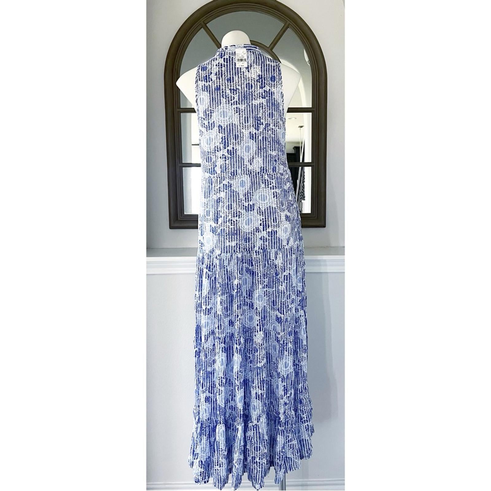 Poupette St. Barth Nana Printed Maxi Dress Revolve Blue Begonia Size L New w/Tag