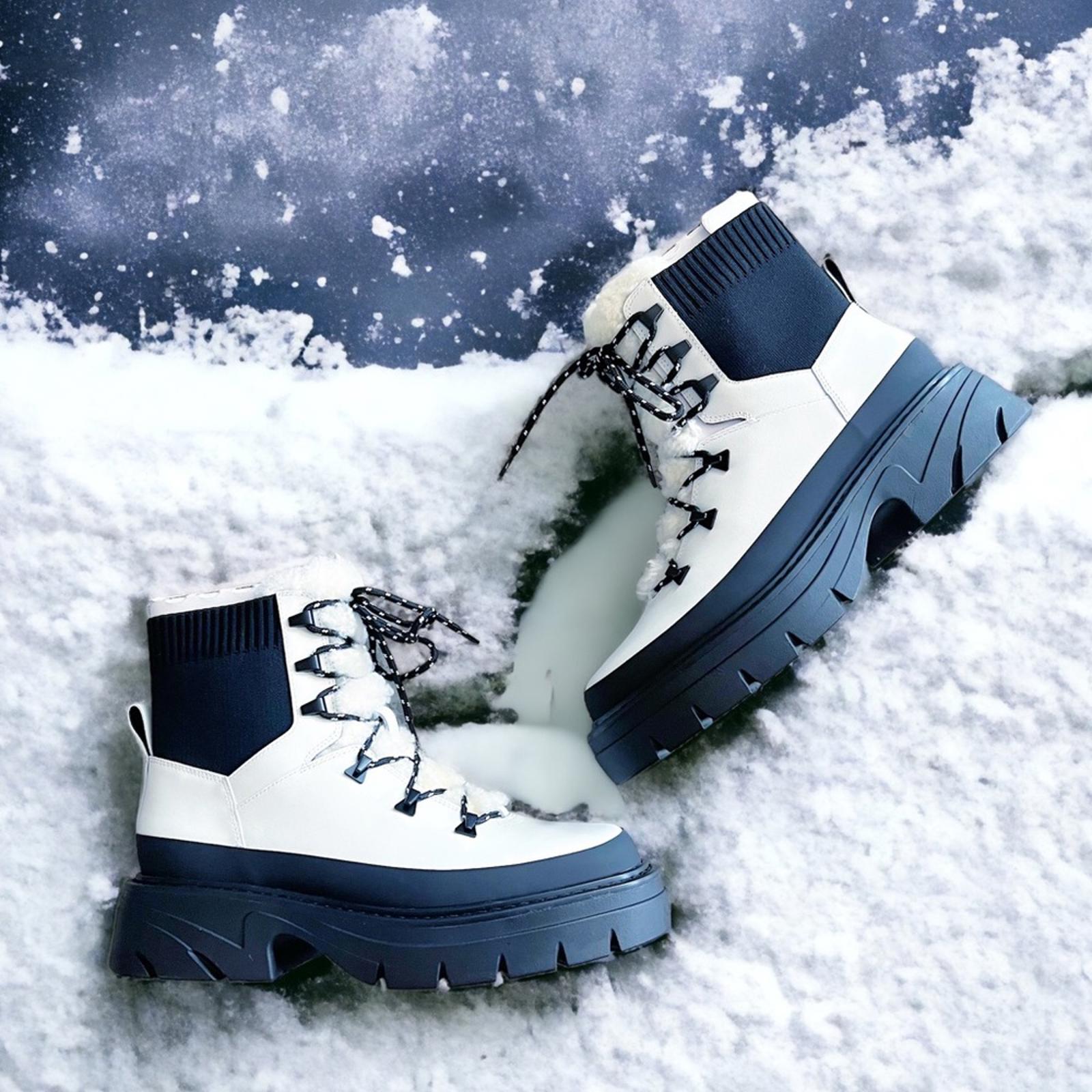 Marc Fisher LTD Izuma Lugsole Boots in White/Black, Size 9, New in Box