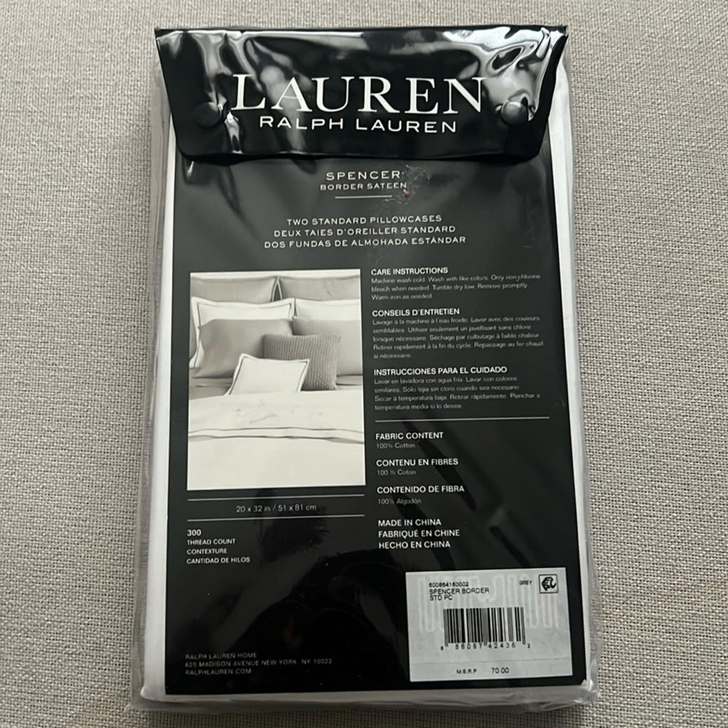 Lauren Ralph Spencer 300 Thread Count Sateen Border Pillowcase Pair NEW w/Tag