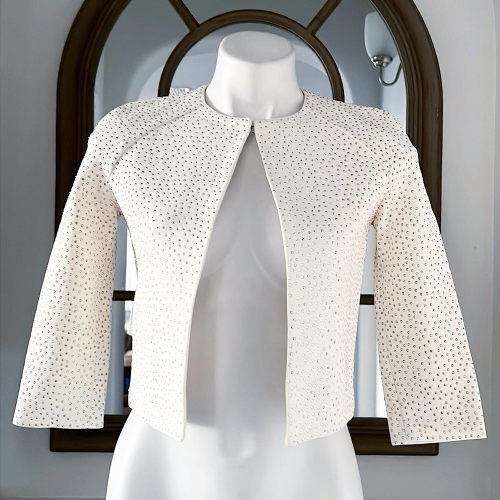 St. John Embellished Knit Jacket in Ecru, Size 0 NEW w/Tag $1,695