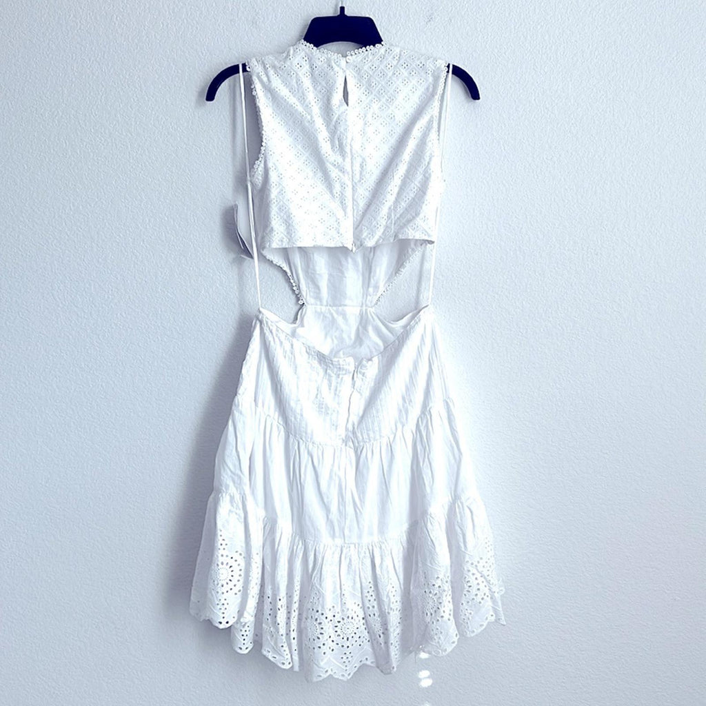 French Connection Esse Cotton Eyelet Cutout Dress in Linen White, NWT, Size 2