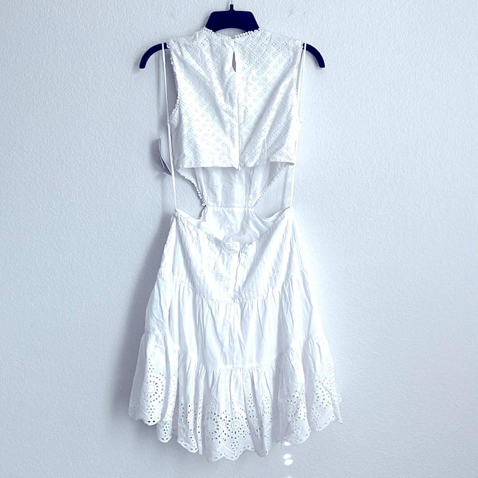 French Connection Esse Cotton Eyelet Cutout Dress in Linen White, NWT, Size 2