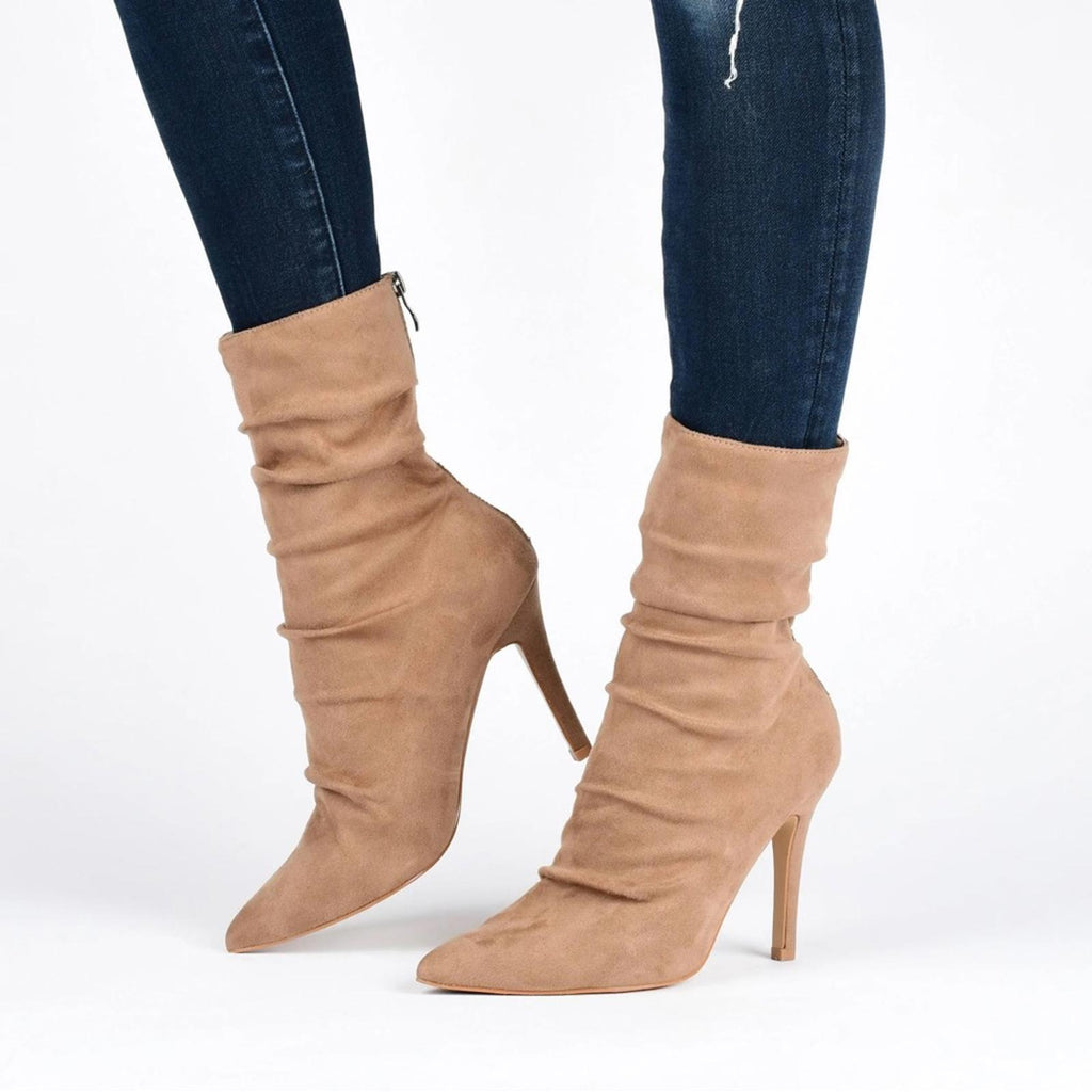 Journee Collection Markie Back Heel Zip Stiletto Booties in Tan, Size 9.5 NEW